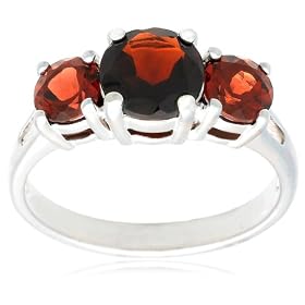 Sterling Silver 3-Stone Garnet Ring by Garnet