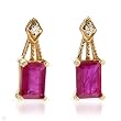 Earrings With 1.55ctw Precious Stones - Genuine Clean Diamonds and Rubies in Yellow Gold Length 13mm
