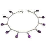 Unique Wedding Gifts Sterling Silver Amethyst Ankle Bracelet Pair 9.5 inches (ganklt046)