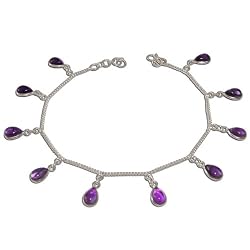 Unique Wedding Gifts Sterling Silver Amethyst Ankle Bracelet Pair 9.5 inches (ganklt046)