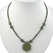 Handmade Green Serpentine & Red Agate Necklace With Antiqued Silver Beads - Flower Pendant