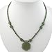 Handmade Green Serpentine & Red Agate Necklace With Antiqued Silver Beads - Flower Pendant