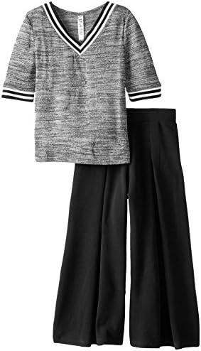 Beautees Big Girls' Sporty Top and Wide Leg Pants Set, Black, Large