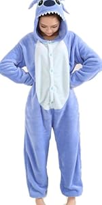 Qiyun Blue Cosplay Halloween Romper Stitch Costume Kigurumi Pajamas Sleepwear S