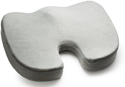 PW Surplus Memory Foam Seat Cushion - Premium Coccyx Orthopedic Support - Relieves Lower Back Pain, Tailbone Pain &amp; Sciatica - Portable Lumbar Support - Home, Office, Vehicle &amp; More, Grey