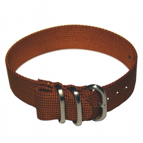 20mm Nylon Watch Band, Tactical Grade Strap, Golden Brown, Stainless Steel Hardware