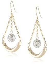 14K Two-Tone White and Yellow Gold Crescent Filigree Bead Dangle Earrings