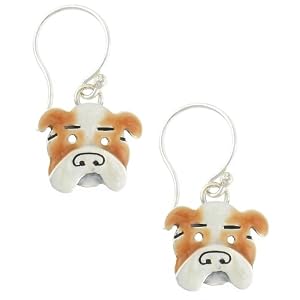 Bulldog Enamel & Silver Dangle Earrings