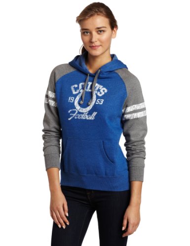 NFL Women's Indianapolis Colts Long Sleeve Raglan Pullover Fleece Heather Hood (Stadium Blue/Gray, Medium)