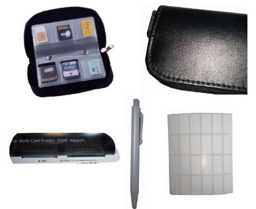 FashionBoutique Memory card carrying case set - 24PCS card label + ONE Mini ballpoint pen + ONE Multi-Card Reader-SDHC support
