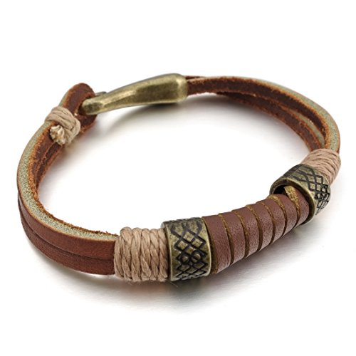 Men's Alloy Genuine Leather Bracelet Bangle Rope Brown Gold Braided Tribal