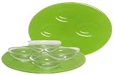 Kiwi Green Oval Layered Glass Tray 11"x8 1/2" with Glass Bowls 4 1/2"x2 1/2"