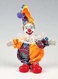 Clown Figurine - Yellow & Multiple Colors, Hand-Painted, Posable, Porcelain, 7 Height