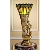 Antique Gold Finish Peacock Sculpture Statue Plumage Table Lamp Lighting - SET OF 2