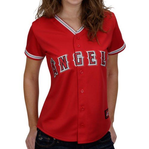 MLB Women's Los Angeles Angels Of Anaheim Scarlet Alternate Short Sleeve 5 Button Synthetic Replica Baseball Jersey Spring 2012  (Scarlet, XX-Large)