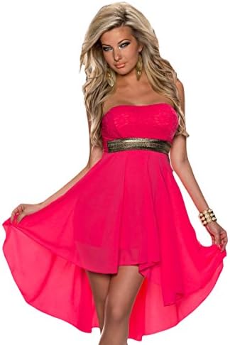 Sharlir Women's Sexy Off Shoulder Pleated High Low Tube Dress
