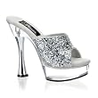 6 Inch Womens Evening Shoes Sexy High High Heel Shoe Platform Slides Silver Glitter / Clear