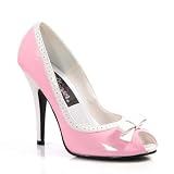 5 Inch Womens Dress Shoes High Heel Peep Toe Classic Pump Shoes With Contrast Heel Bow Baby Pink / White Patent