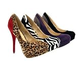 WOMENS FULL TOE COURT PLATFORM LADIES STILETTO HEELS FAUX SUEDE ANIMAL SHOES 3-8