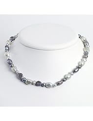 Sterling Silver 18in White & Grey Freshwater Cultured Pearl Necklace