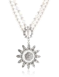 Roman Bride Simulated Pearl and Crystal Facteted 2-Row Necklace, 19.5"