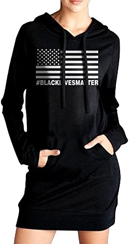 Vixx Sweaty Womens Casual Long Sleeve Drawstring Sweatshirt Dress Hoodie Black Lives Matter Black