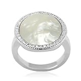 Sterling Silver Mother-of-Pearl and Diamond Accent Round Ring
