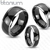 Solid Titanium Black IP Center Dome Band Ring - Width: Size 5-7: 6mm / Size 8-11: 8mm / Size 12-13: 10mm - Size: 5-13