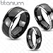 TIR-0036 Solid Titanium Mirror Polished Black Ion Plated Silver Edged Band Ring; Comes with Free Gift Box