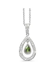 Twin Pear Shaped Diamond Pendant In 18K White Gold With A 0.60 ct. Genuine Green Tourmaline Center Stone.