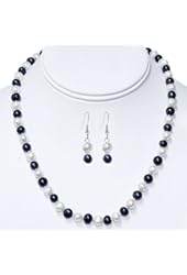 18" Blue & White 7-8mm Cultured Freshwater Pearl Necklace Earrings Set