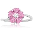 10k White Gold Created Pink Sapphire and Diamond Flower Ring