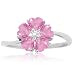 10k White Gold Created Pink Sapphire and Diamond Flower Ring