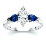 1.00 CT MARQUISE DIAMOND W PEAR BLUE SAPPHIRE RING 18K
