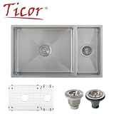 Ticor Undermount 16 Gauge Tight Radius Stainless Steel Double Bowl Square Kit