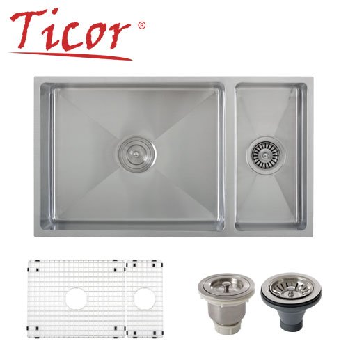 Ticor Undermount 16 Gauge Tight Radius Stainless Steel Double Bowl Square Kit