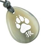 Lucky Wolf Paw Kanji Good Luck Amulet Natural Agate Wish Totem Gem Stone Necklace Pendant