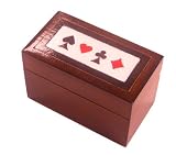 Wooden Double Deck Narrow Playing Cards Box - Full Color Suits Inlay