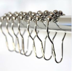 OPCC Quality Shower Curtain Hooks With Rollers - Heavy Duty Polished Chrome Rings Set Of 12 - Friction Free Rollerball Action Feels Like They Float On Air - Click Lock Clasp Holds Curtains Securely - Clips Scraping On Bare Metal Rods, Curtains Falling Off Hooks - Cool Modern Styling For Your Bathroom