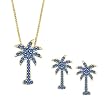 Blue Diamond Palm Tree Jewelry Set in 14K Yellow Gold