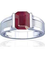 18K White Gold Emerald Cut Ruby Womens Astrological Ring