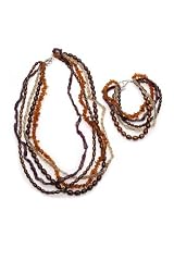 Freshwater Pearl Necklace and Bracelet Set Featuring Coppery-brown Pearls and Glass Beads