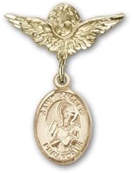 Gold Filled Baby Badge with St. Andrew the Apostle Charm and Angel w/Wings Badge Pin