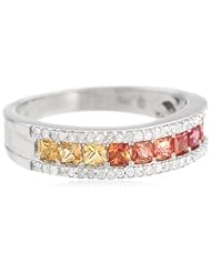 Sterling Silver Shades of Princess Orange Sapphire and Diamond Ring, Size 7