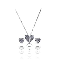 Nickel Free Sterling Silver Pendant & Earring Sets CZ Heart With Hanging Pearl Set Pendant Heart: 12.6mm X 10.7mm Pearl: 7.88mm Earring Heart: 7.84mm X 6.75mm Pearl: 8mm