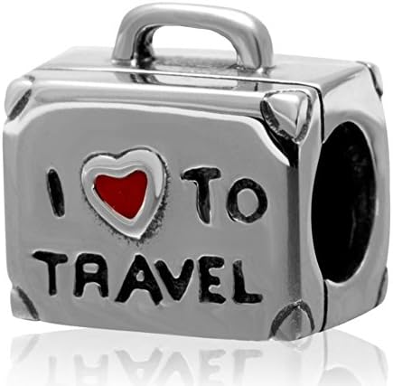 Traveler's Luggage 925 Sterling Silver "Love Travel" Bead Fit Pandora Charms