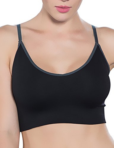 Women's Black Seamless Comfort Criss Cross Sports Bra Strappy Wirefree Yoga Bra