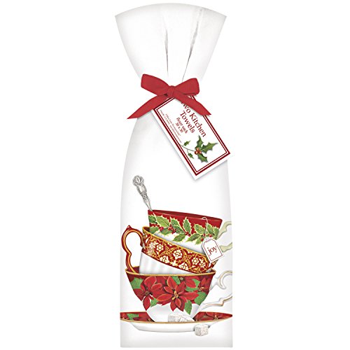 Stacked Holiday Teacups (Poinsettia) Towel Set