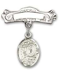 Sterling Silver Baby Badge with Miraculous Charm and Arched Polished Badge Pin