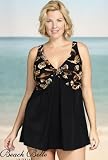 Beach Belle Mocha Flora Plus Size Twist Front Swimdress Swimsuit - Women's Swimsuit Plus Size Swimsuits